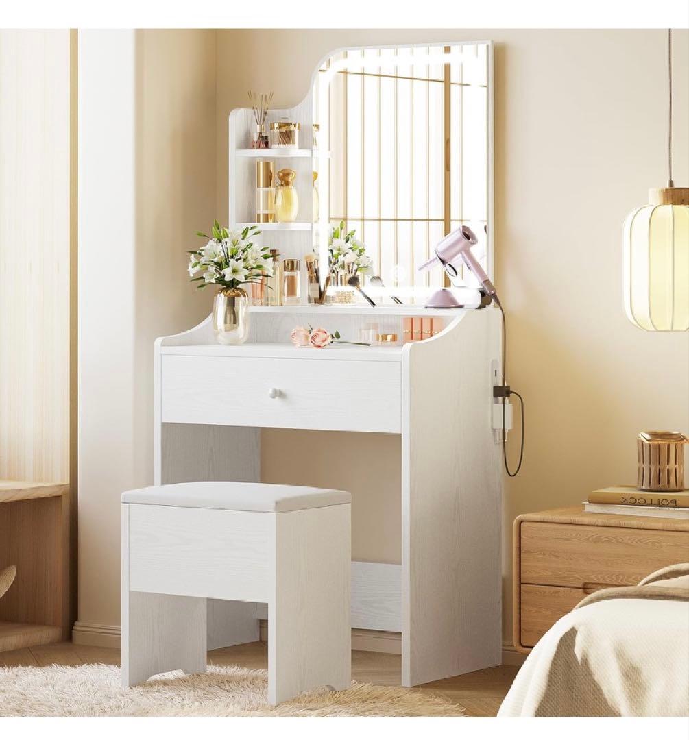 LIKIMIO ドレッサー コンパクト 幅62CM コンセント付き ホワイト