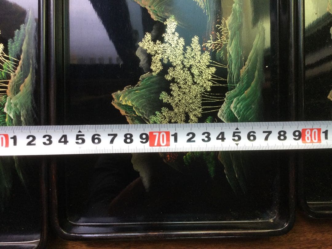 箱付き、中国の漆お盆5個セット、新品未使用、骨董品