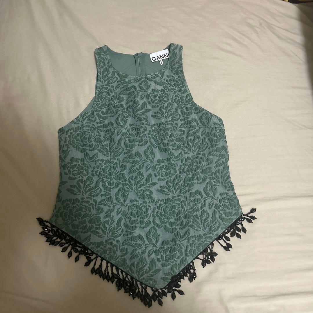 GANNI ジャガード ノースリープブラウス ガニー