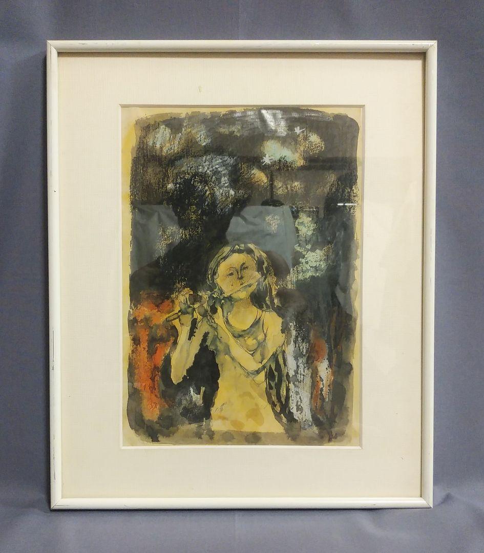 【鈴木 清 水彩画 風景画 】笛を吹く少女