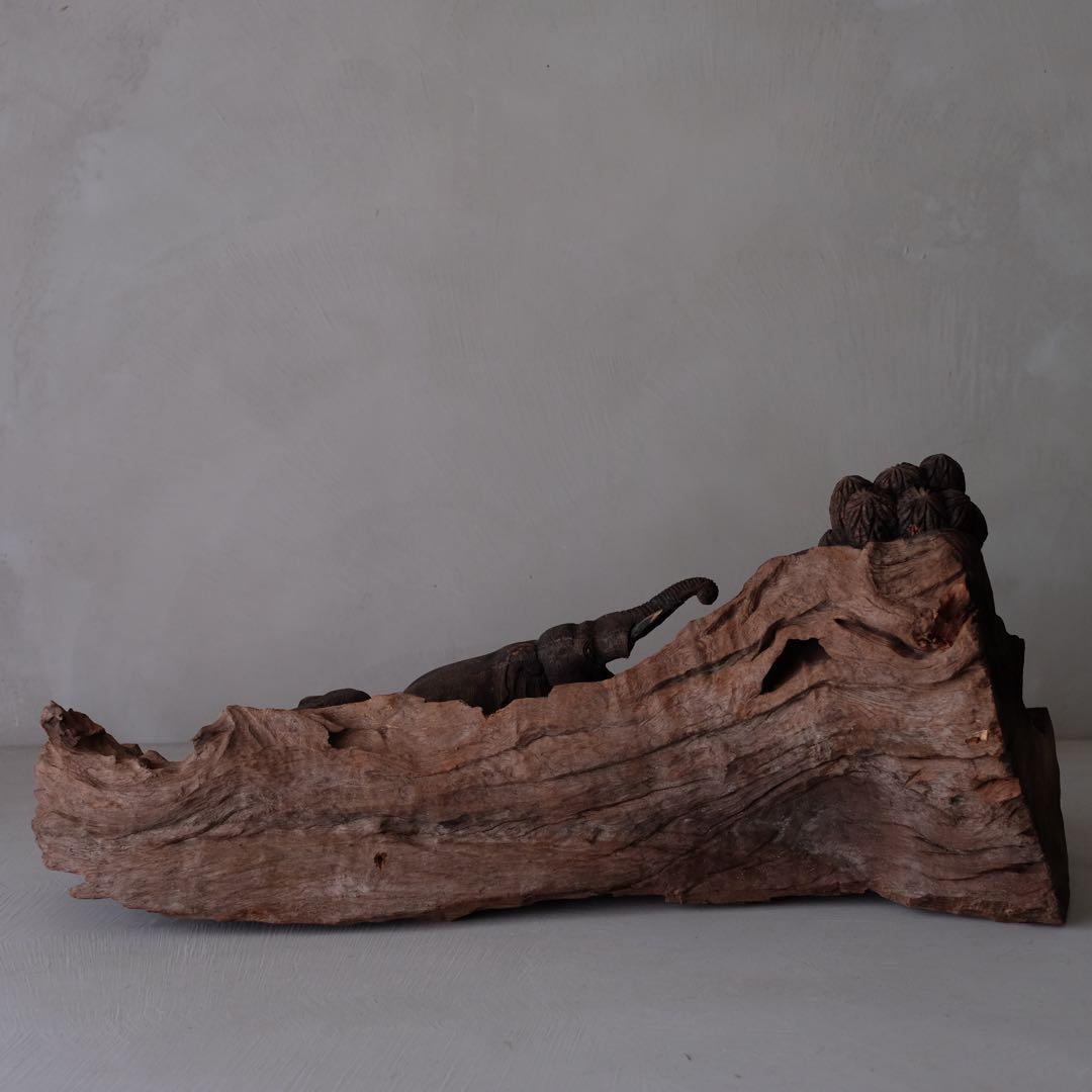 象の木彫　彫刻 オブジェ アート 芸術 美術 古道具 アンティーク 骨董