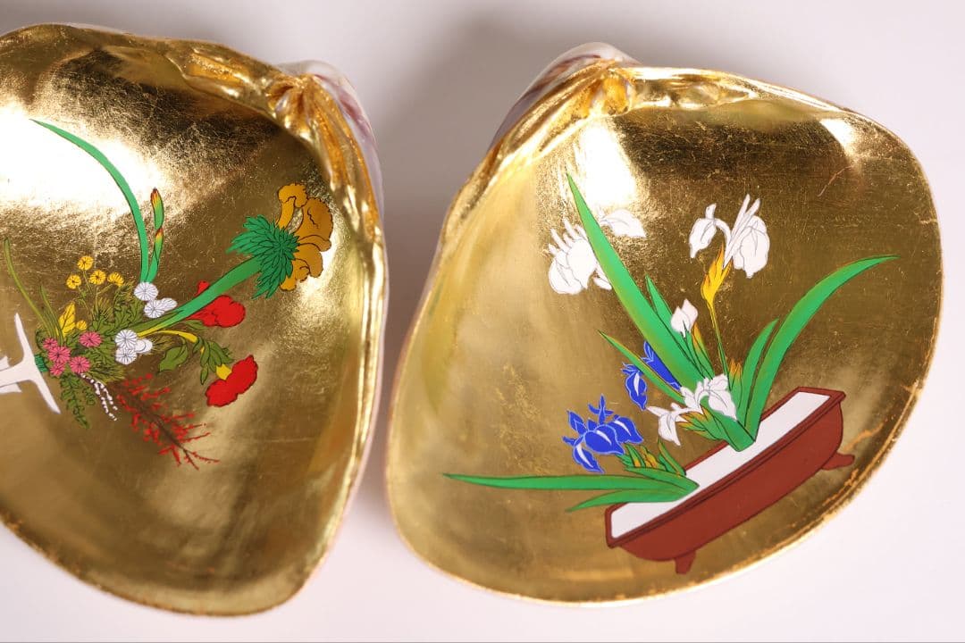 貝合せ 池坊専好立花図 四十五世 池坊専永 箱書 香合 華道 金彩【MA908】