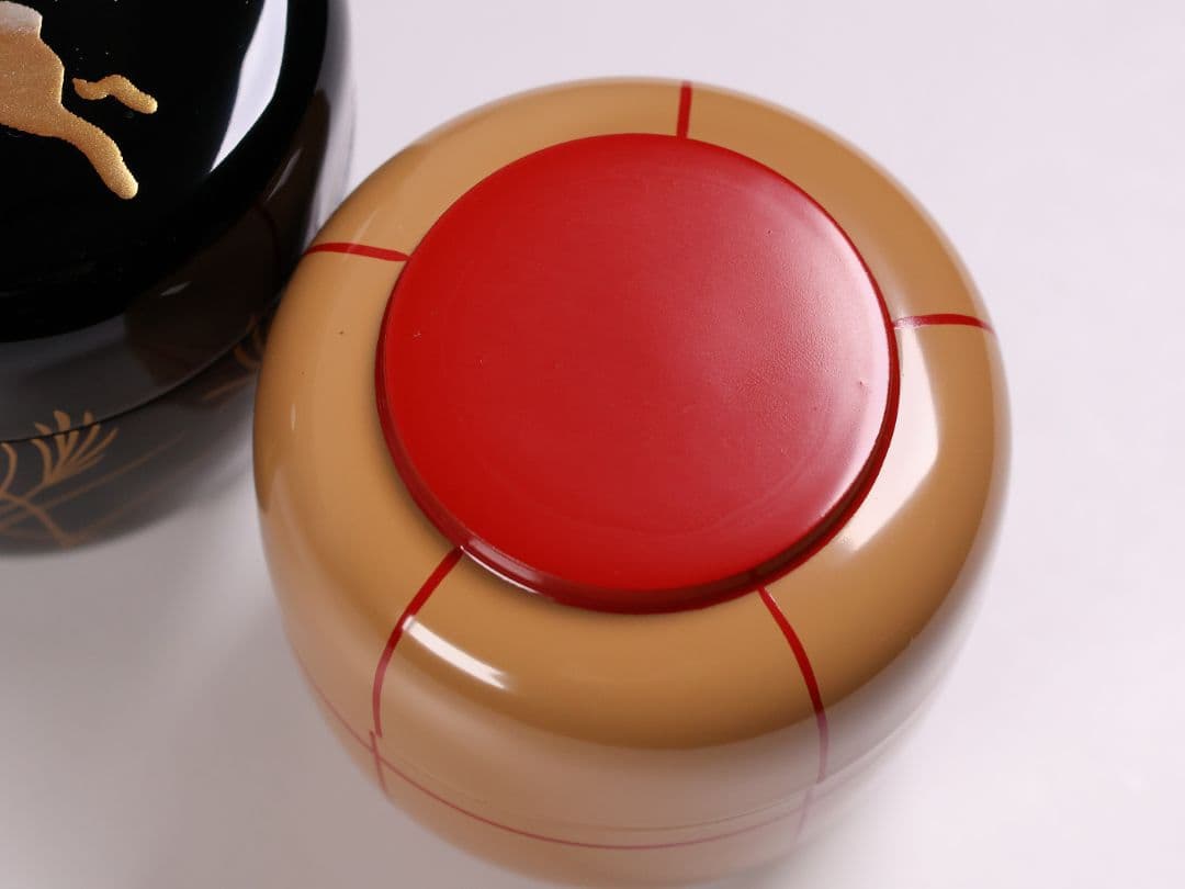 茶道具 棗 2点 ぼんぼり 月と兎 木製 黒塗 白塗 / 土居義峰【CM348】