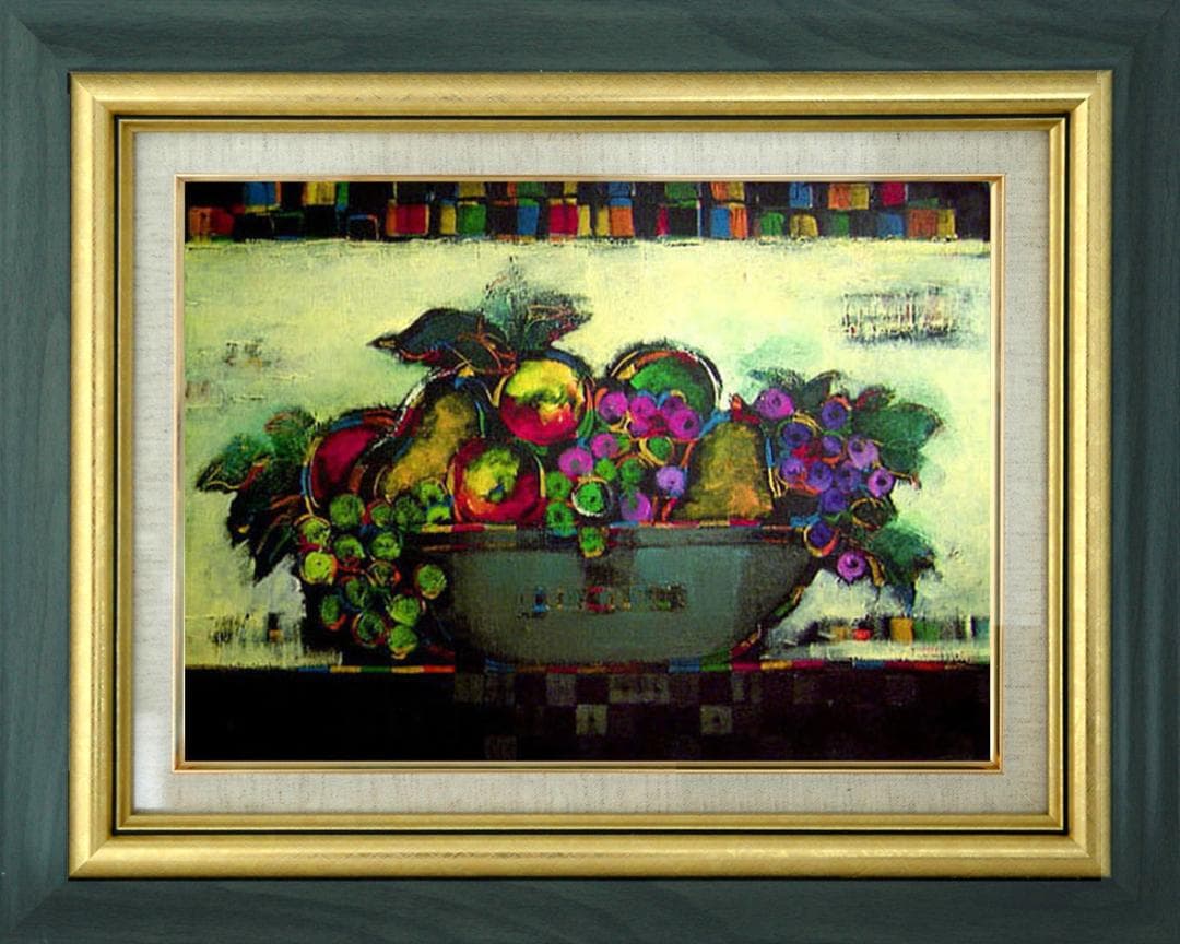 油絵 絵 絵画 インテリア 額付(黒) uF6-060904 静物 果物