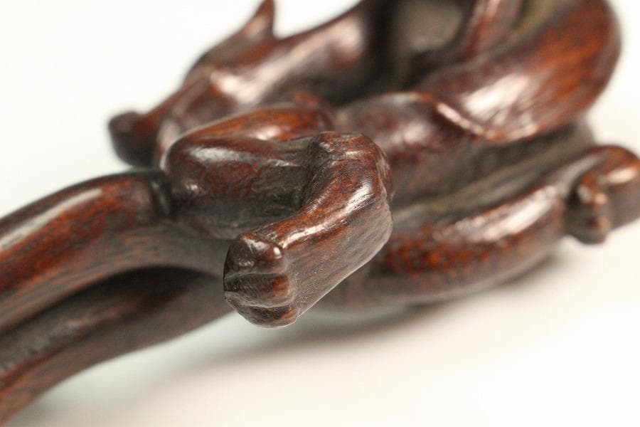 中国美術 古竹 刻 双龍 筆架17.5cmx3.5cm文房四宝(K-HA477)