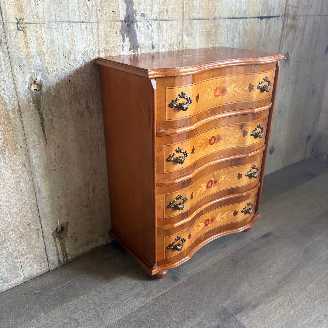 イタリア　MOR-RENS社　象嵌チェスト　4段　ミドルチェスト　マホガニー　①