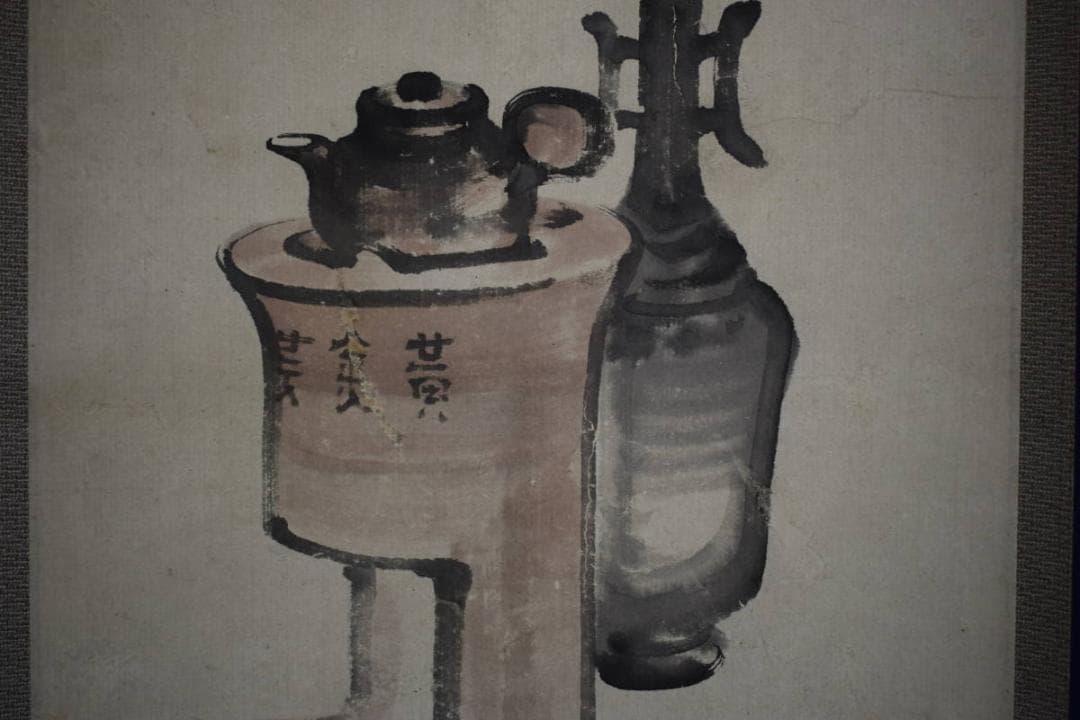 真作/幸野楳嶺/椿図/煎茶/花瓶/桐箱二重箱付/布袋屋掛軸HG-275