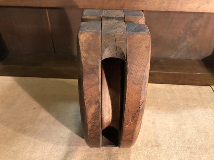 ⭐️超希少／レア／昭和レトロ／大型木製船滑車／欅滑車／赤欅／什器／ディスプレー