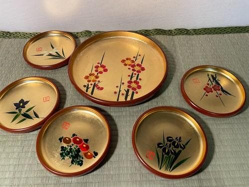 金蒔絵 漆器 丸皿 5客揃