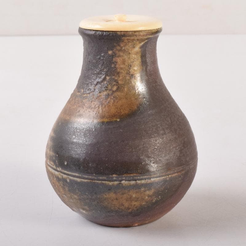 茶道具　備前焼　山本雄一造　茶入　仕覆付　共箱　V　7102