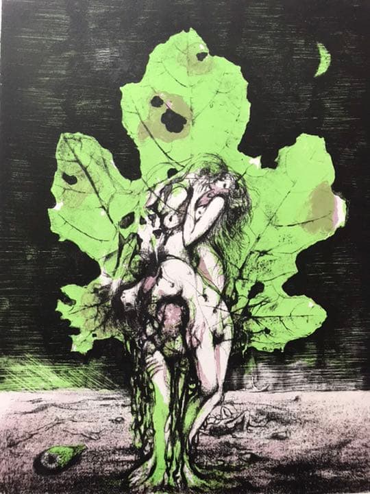 ★J5★古沢岩美「樹精」リトグラフ　限定品　直筆サイン有り