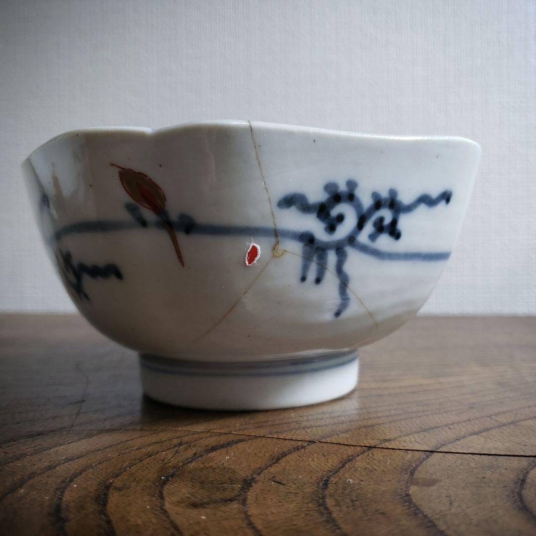 角向付　2客　色絵付　小鉢　古伊万里　寿　上手物　江戸　明治　訳あり