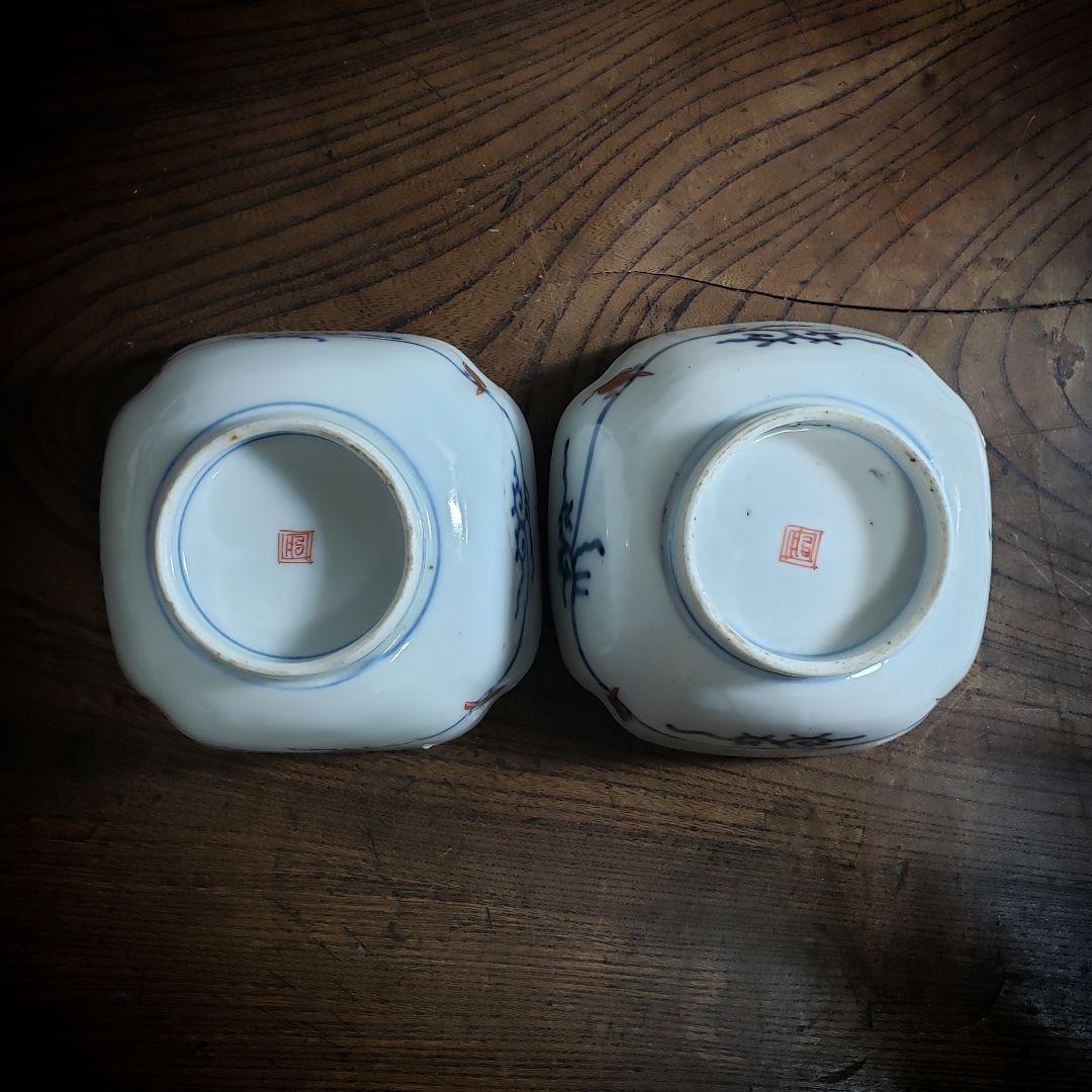 角向付　2客　色絵付　小鉢　古伊万里　寿　上手物　江戸　明治　訳あり