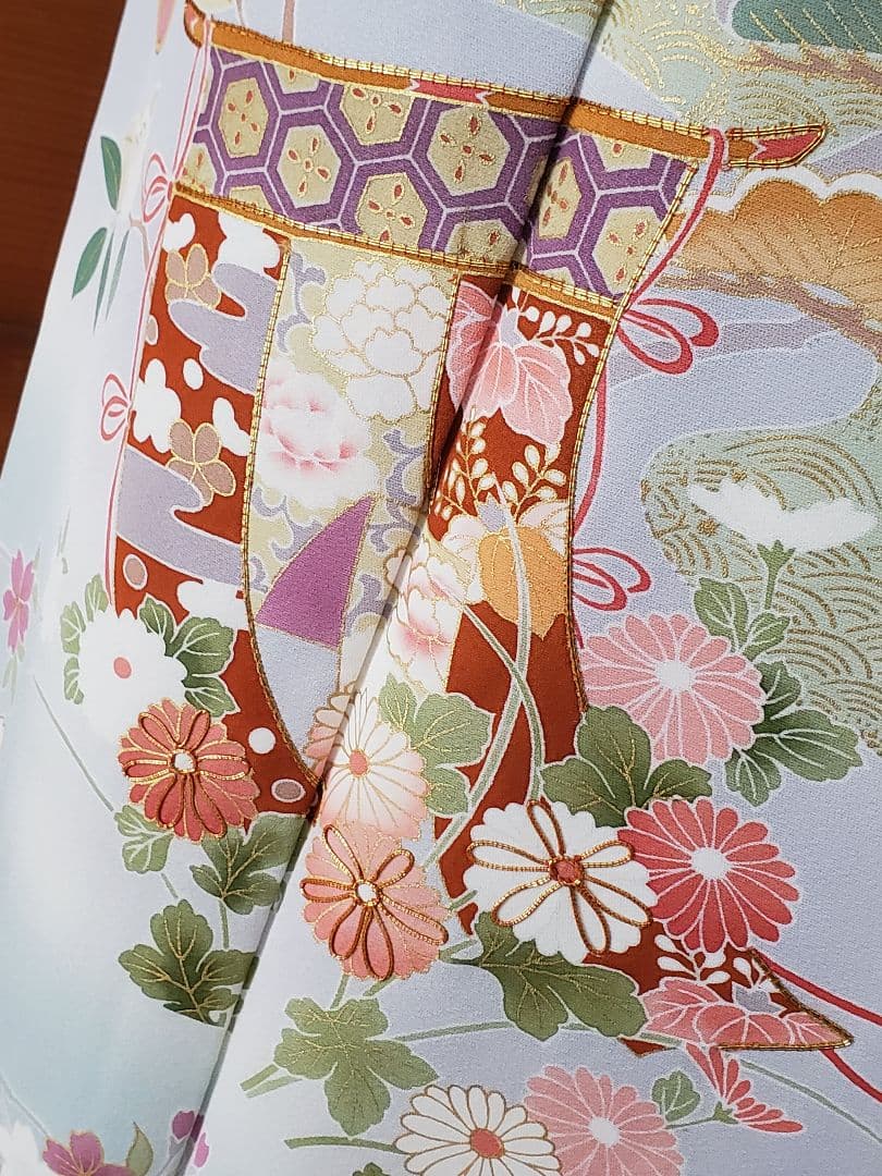 逸品SALE☆【着物帯セット＊】鶸色の古典柄訪問着　トールサイズ　裄68　入学式