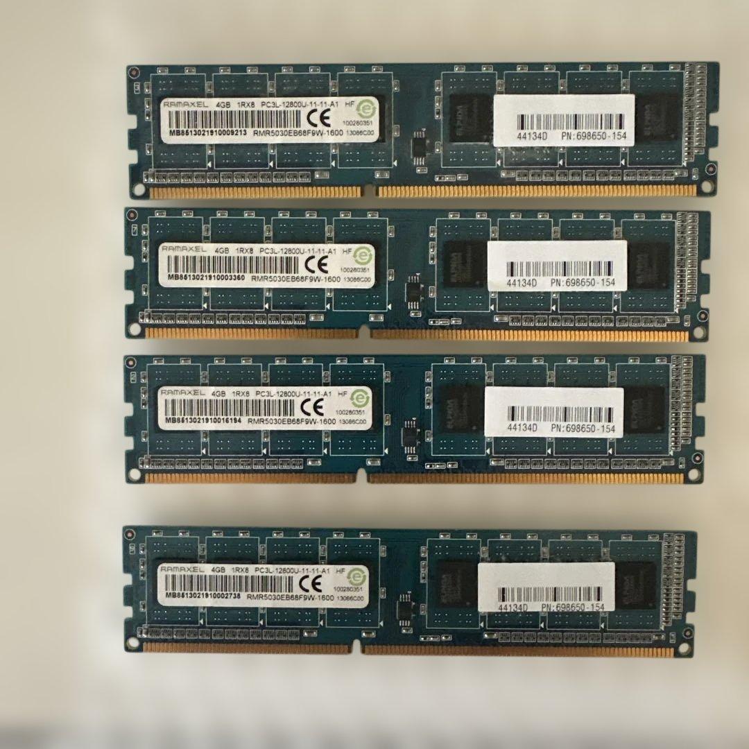 RAMAXEL 4GB DDR3 1600MHz メモリー　4枚セット　16GB