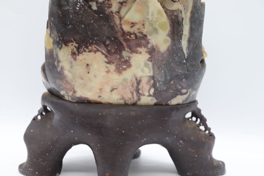 中国　寿山石　山水楼閣彫　置物　送料込み251015