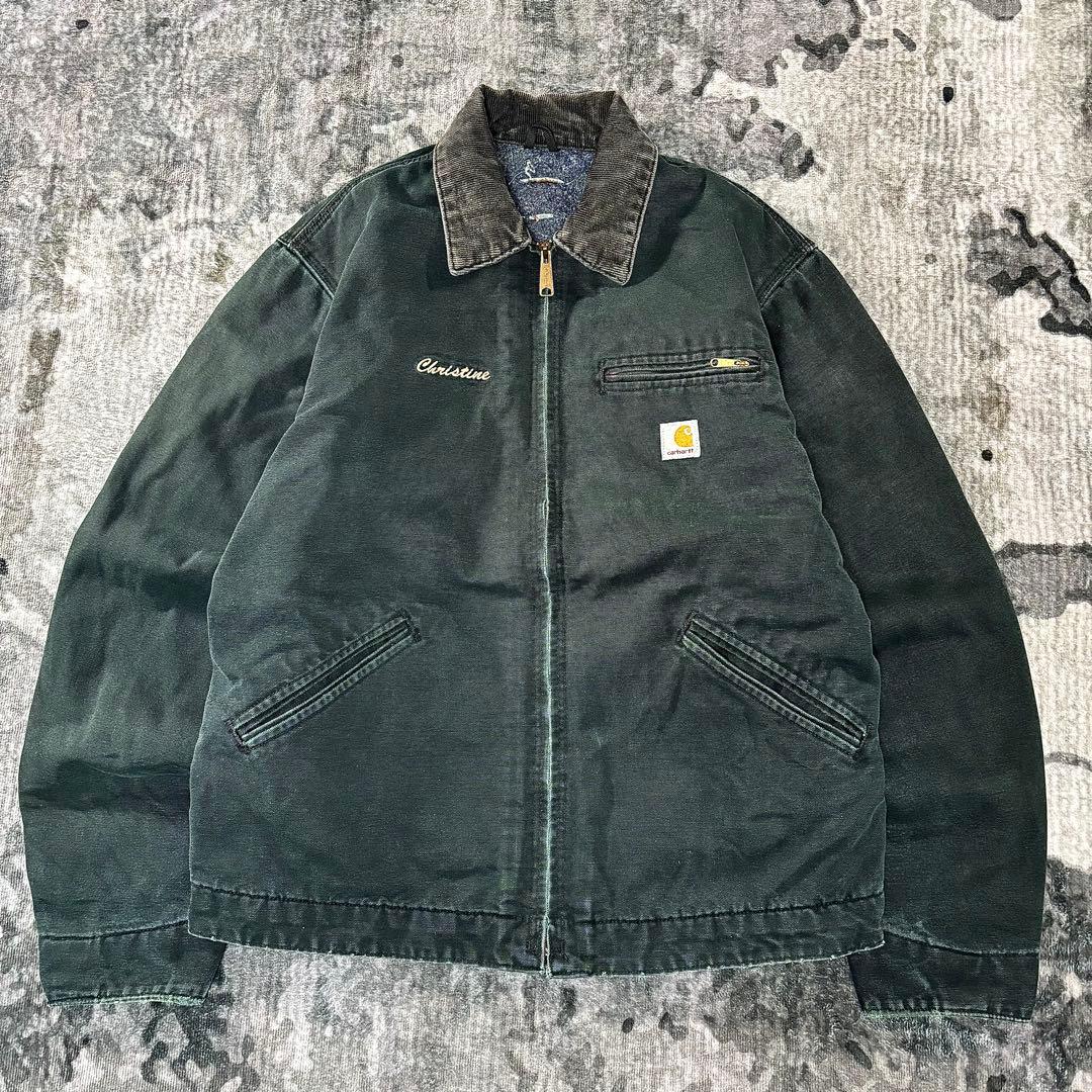 Carhartt デトロイトジャケット 希少グリーン 刺繍デザイン 雰囲気抜群