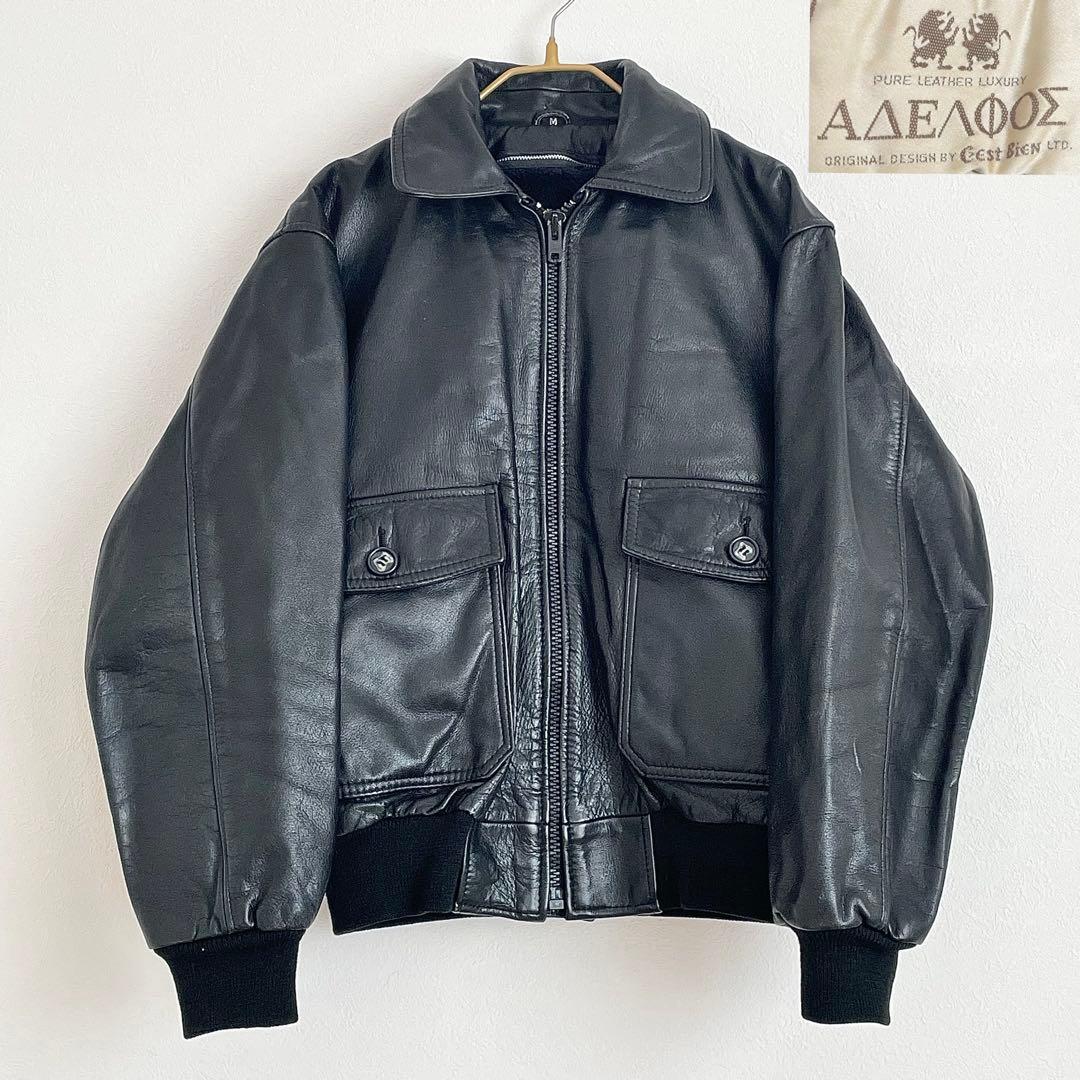 A2 G1 TYPE ヴィンテージ レザーフライトジャケット ライナー付き 黒