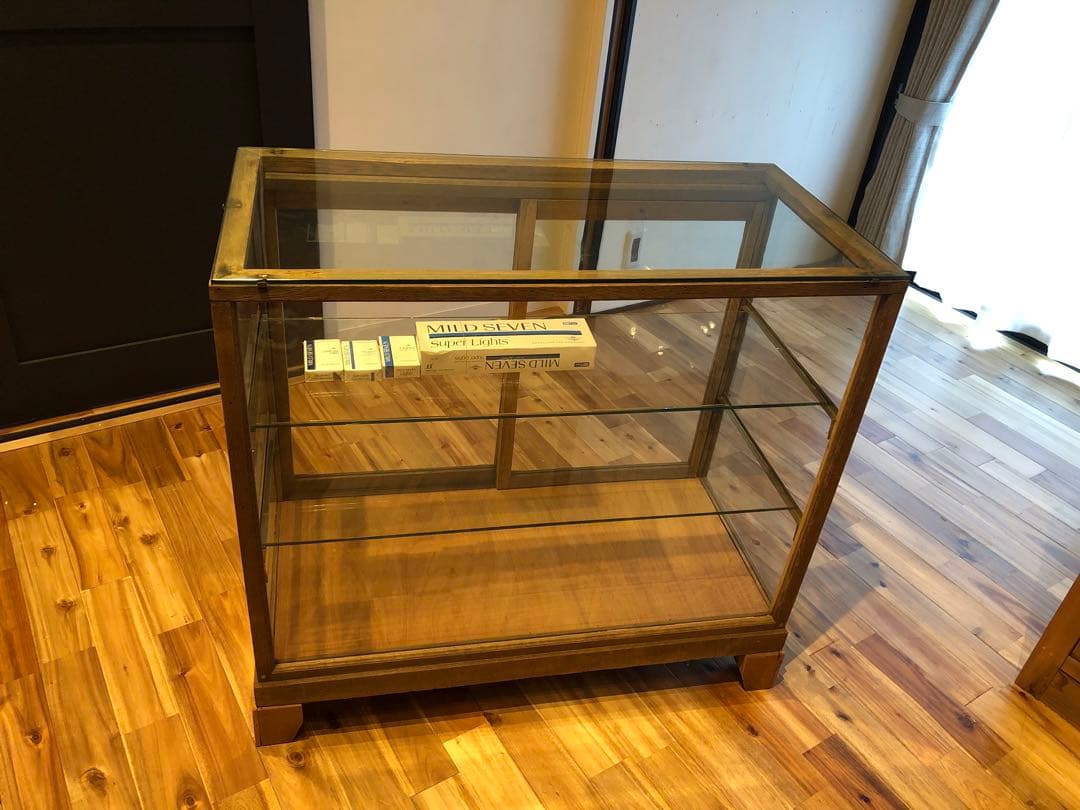 ガラスショーケース 中型 木製 ブラウン