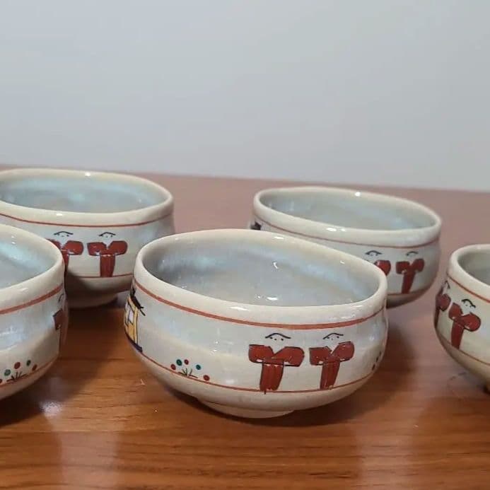 茶道具　赤膚焼茶碗　奈良絵　5個セット