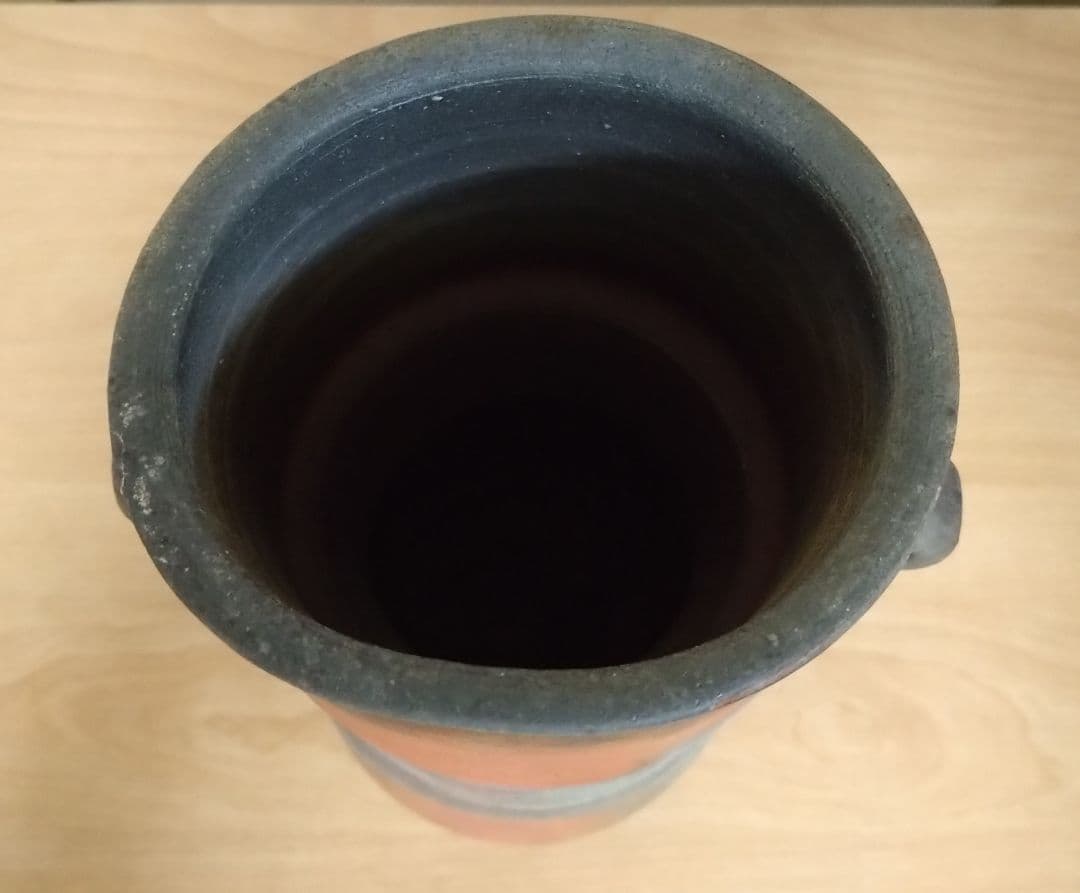 矢部篤郎作　備前焼窯変耳付花入　備前花入　山本陶秀　人間国宝　花器