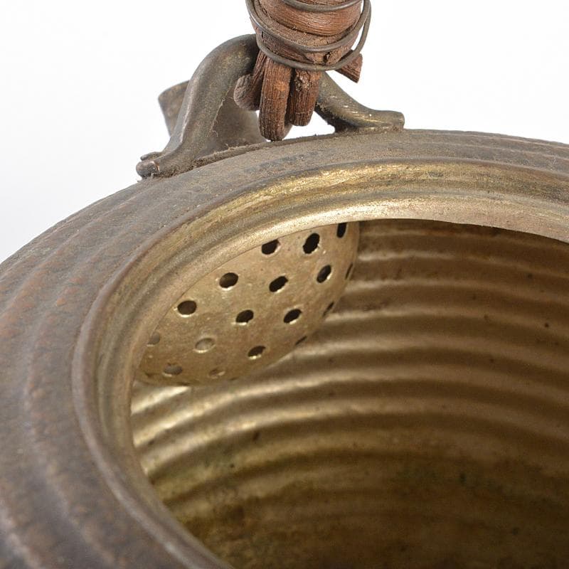 煎茶道具　金僲堂造　黄銅　柚子肌　線文　湯沸し　急須　D　R6186