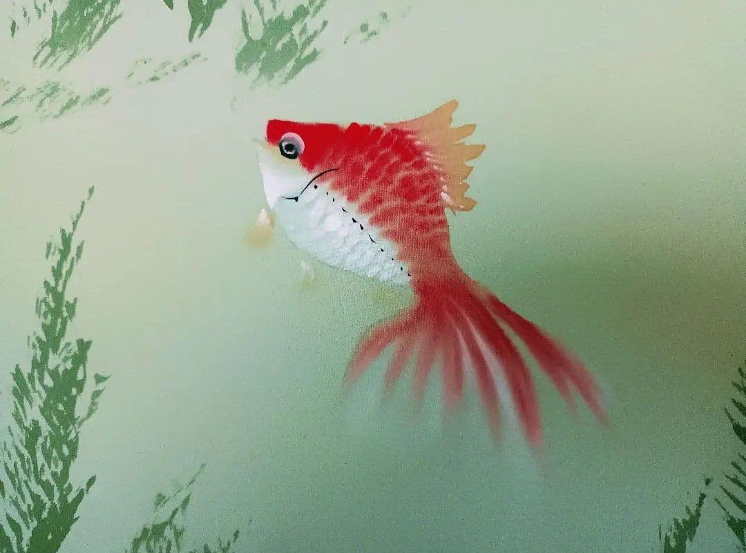運を運ぶ三種金魚 金運 おもてなし絵 掛軸 龍神 中国風水 日本美術 インテリア