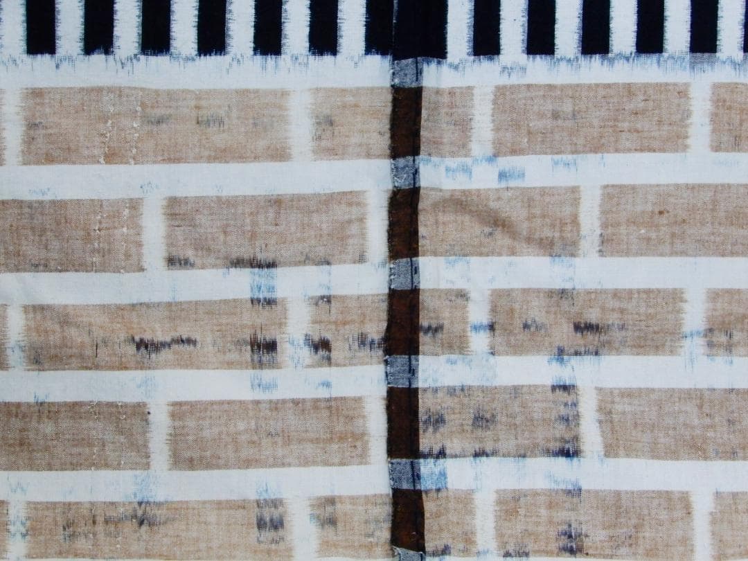 木綿・古布・明治期・手織り藍染・久留米絣・ビルヂング・5巾・一部草木染絣