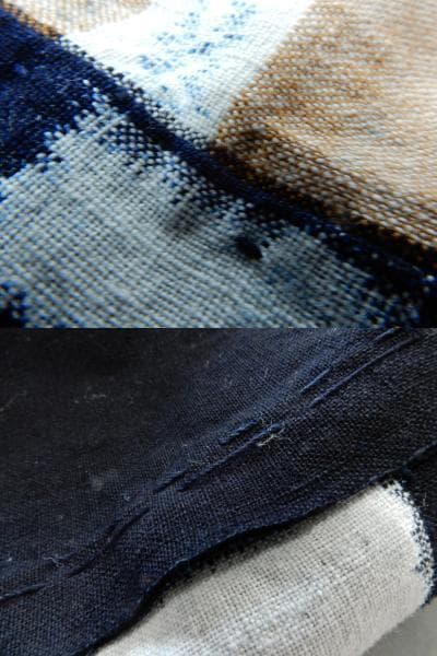 木綿・古布・明治期・手織り藍染・久留米絣・ビルヂング・5巾・一部草木染絣