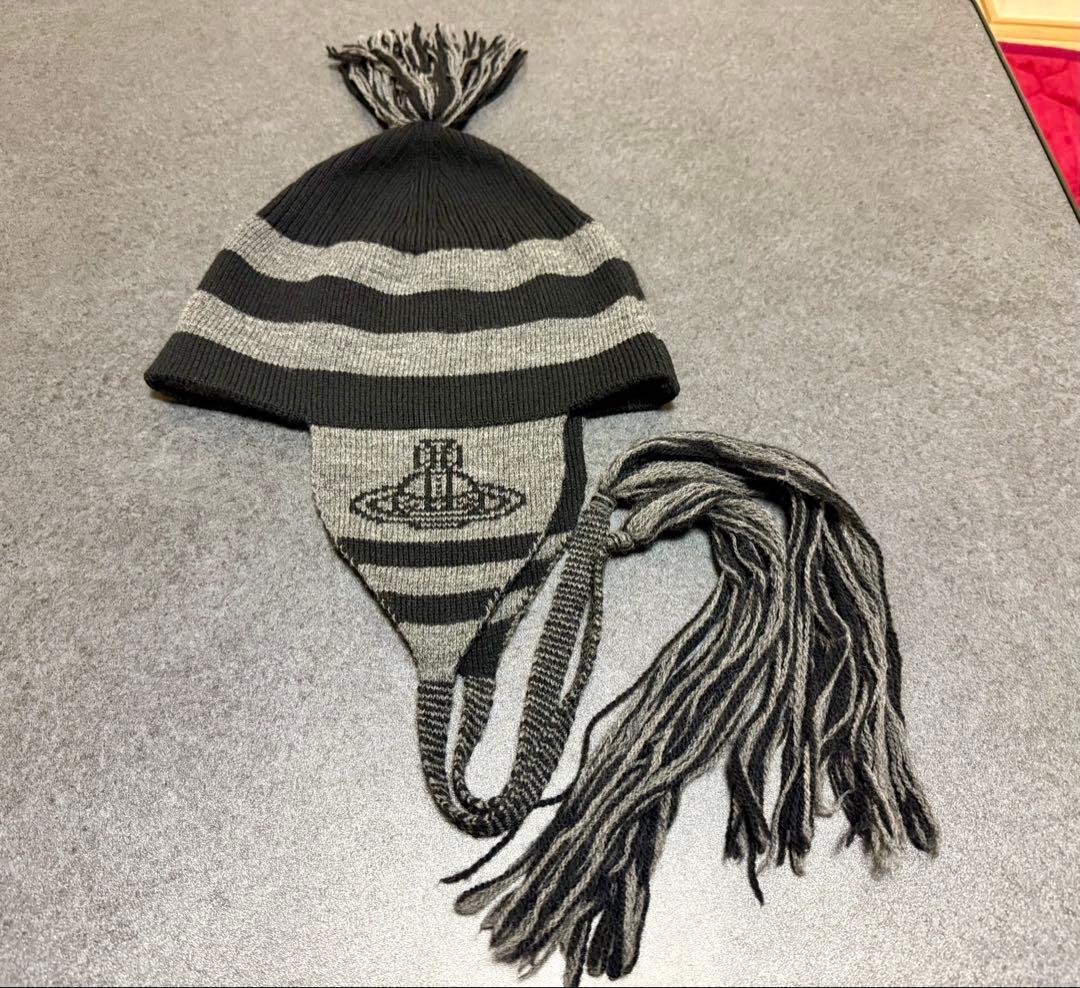 ヴィヴィアンウエストウッド　耳あて 耳当て ニット帽子 ブラック×グレー