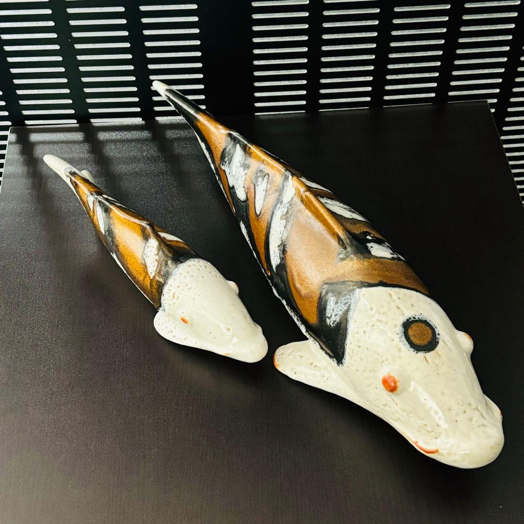 美濃焼　鯉　水野守山　置物　大小セット