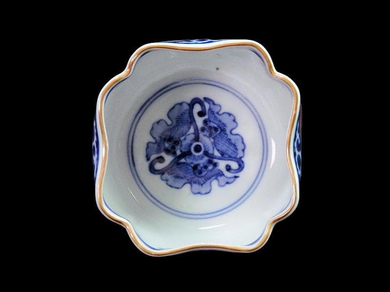 大聖寺伊万里　染錦　逆蛸に松竹梅　金唐草の図　変形向付　N1013AS-fbms