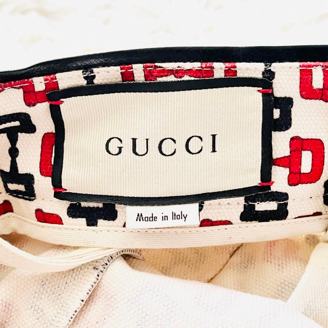 【新品タグ付き✨】GUCCI　ひざ丈スカート　ズゥミ金具　ホースビット柄　レザー