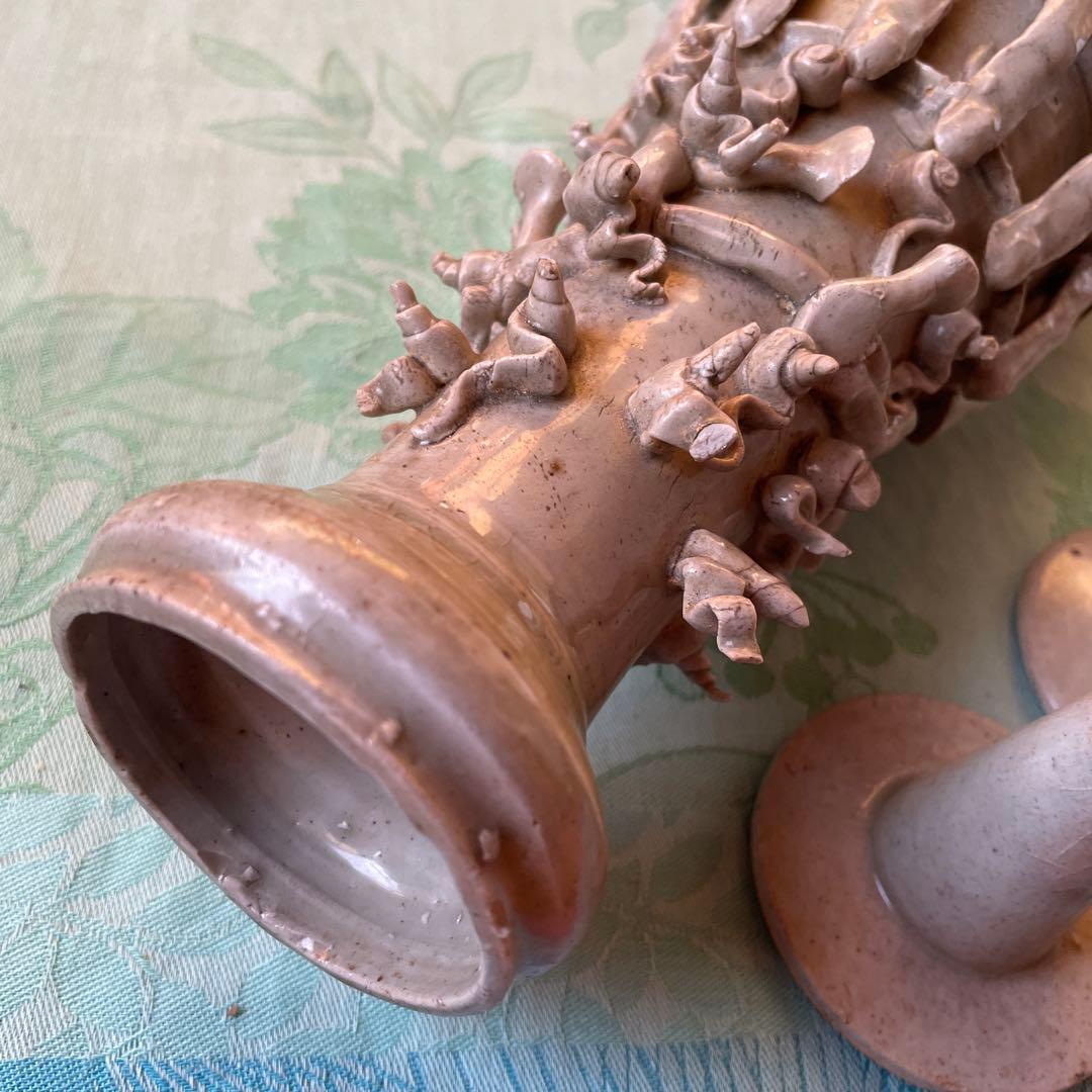 日月壺　蓋付き 白磁　発掘品　中国古阮 陶器の花瓶と鳥型