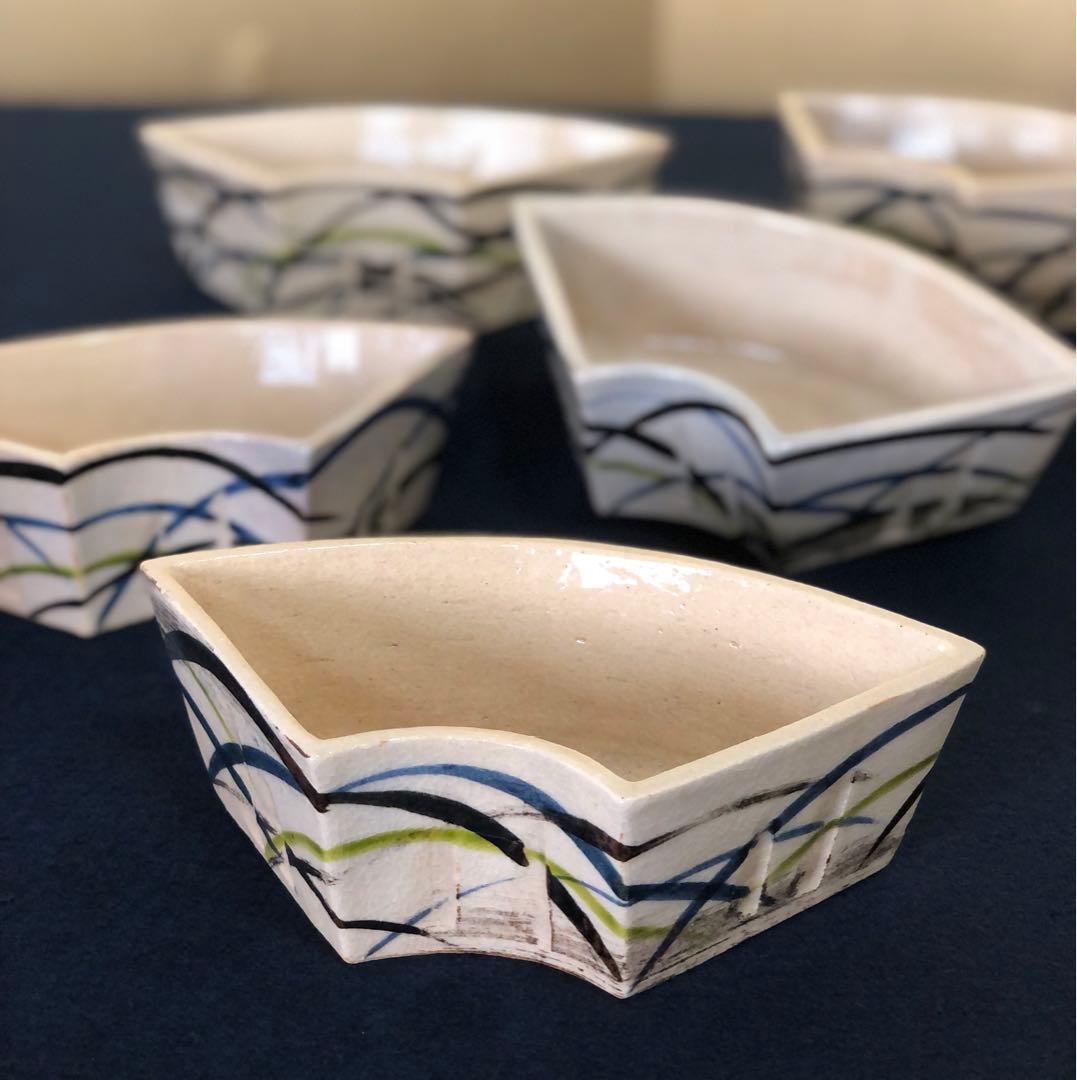 ‼️割引《R》懐石 扇面 向付5客 陶山造 小鉢 共箱　250725F1