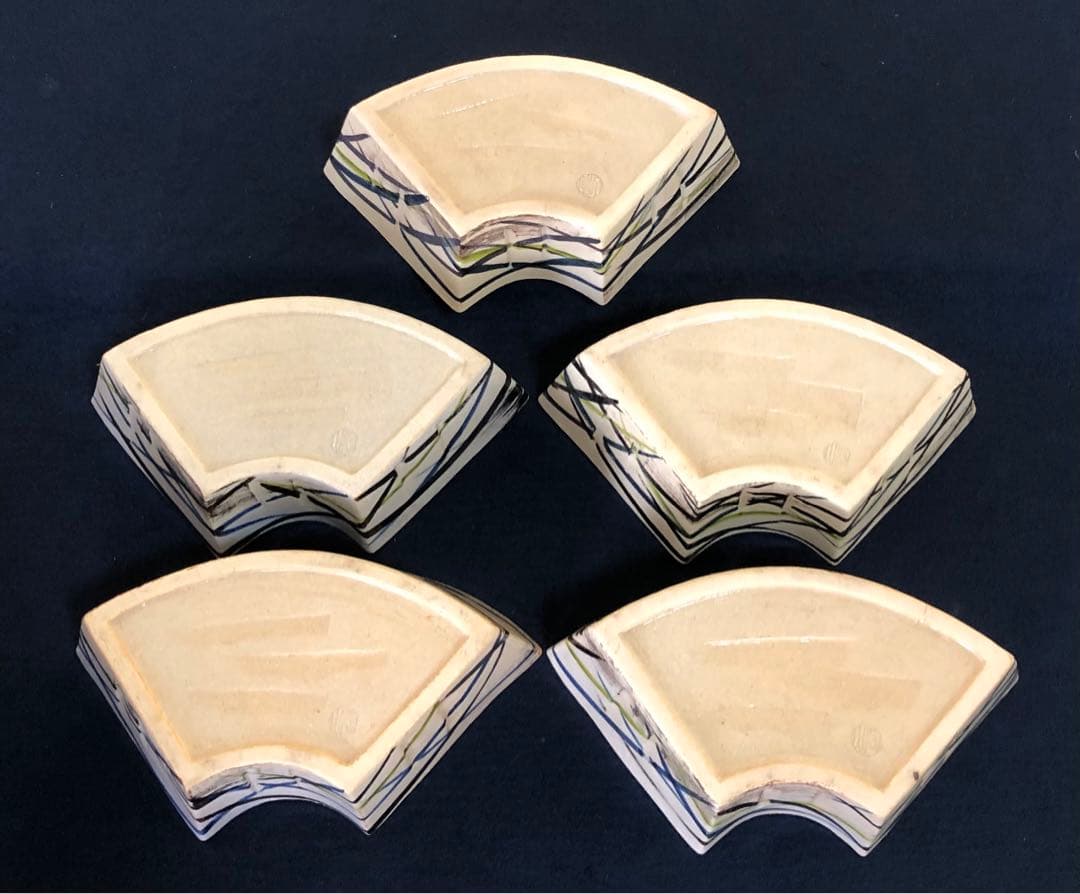 ‼️割引《R》懐石 扇面 向付5客 陶山造 小鉢 共箱　250725F1