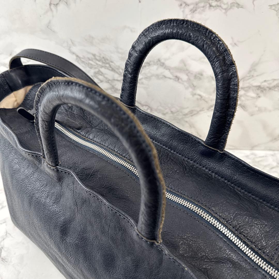 numeri ヌメリ 田村晃輔 本革 レザー 舟形 ショルダー ハンドバッグ 紺