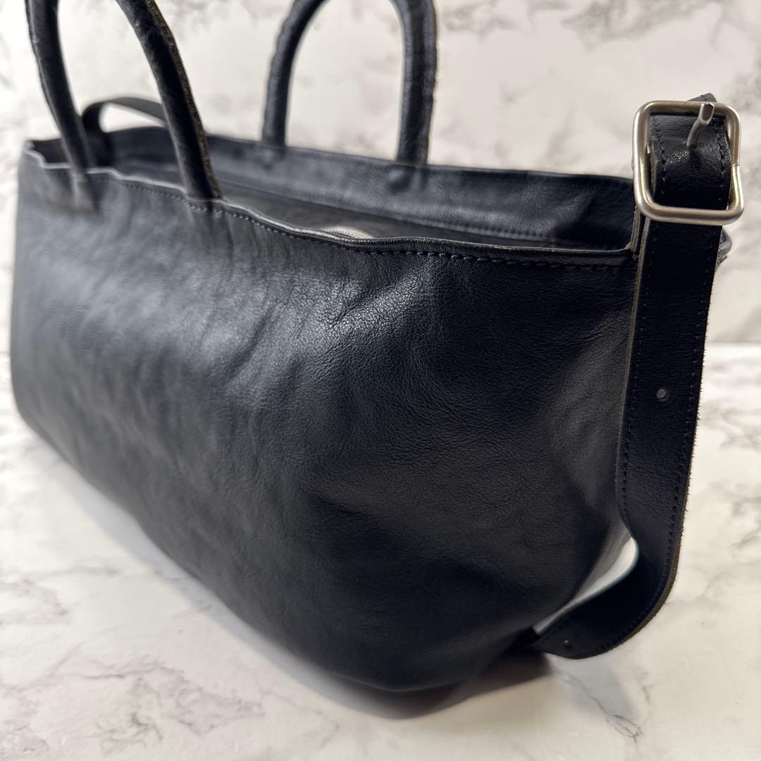 numeri ヌメリ 田村晃輔 本革 レザー 舟形 ショルダー ハンドバッグ 紺