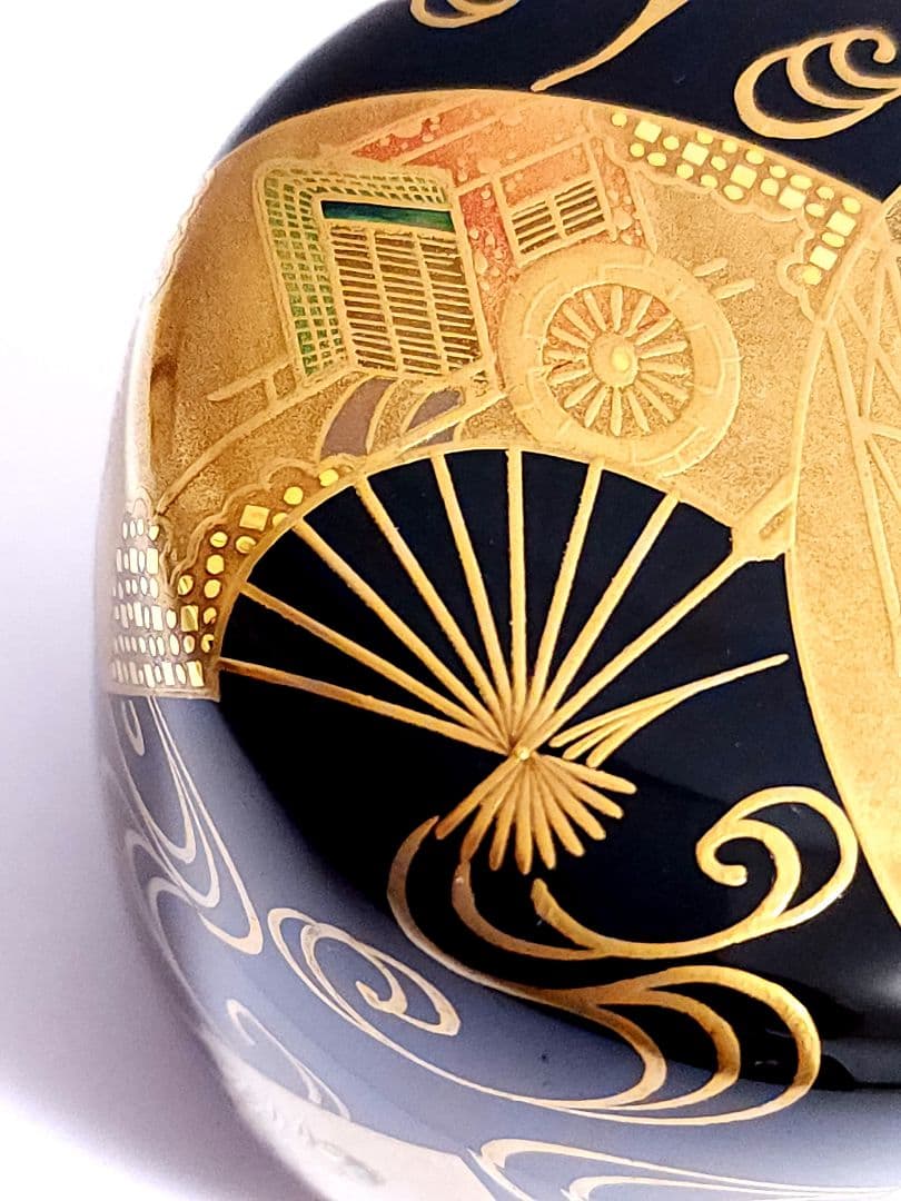 加賀蒔絵 大井好雲斎 扇面流蒔絵 黒大棗 共箱 栞付き 茶道具