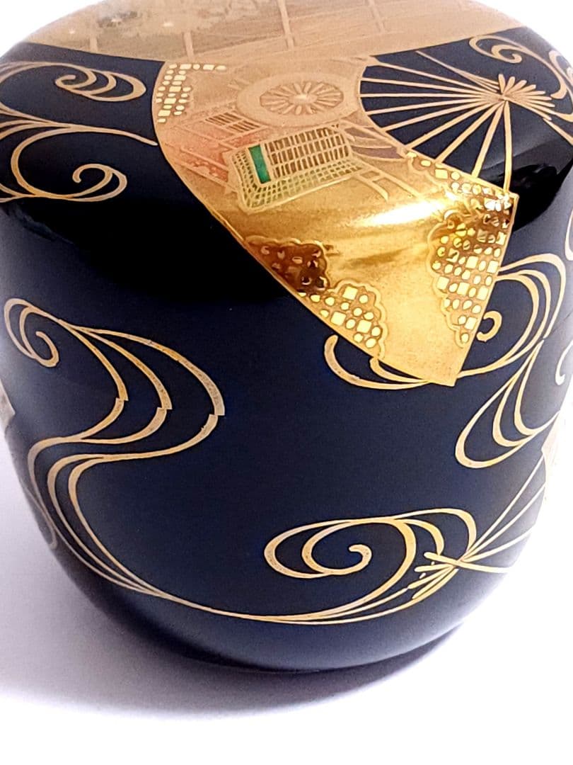 加賀蒔絵 大井好雲斎 扇面流蒔絵 黒大棗 共箱 栞付き 茶道具