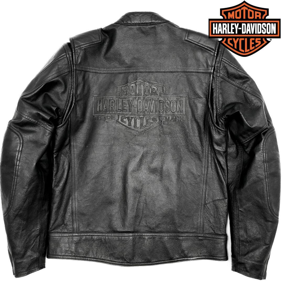 ビッグロゴ刺繍◆ハーレーダビッドソン◆L位レザーライダースジャケット黒 1055