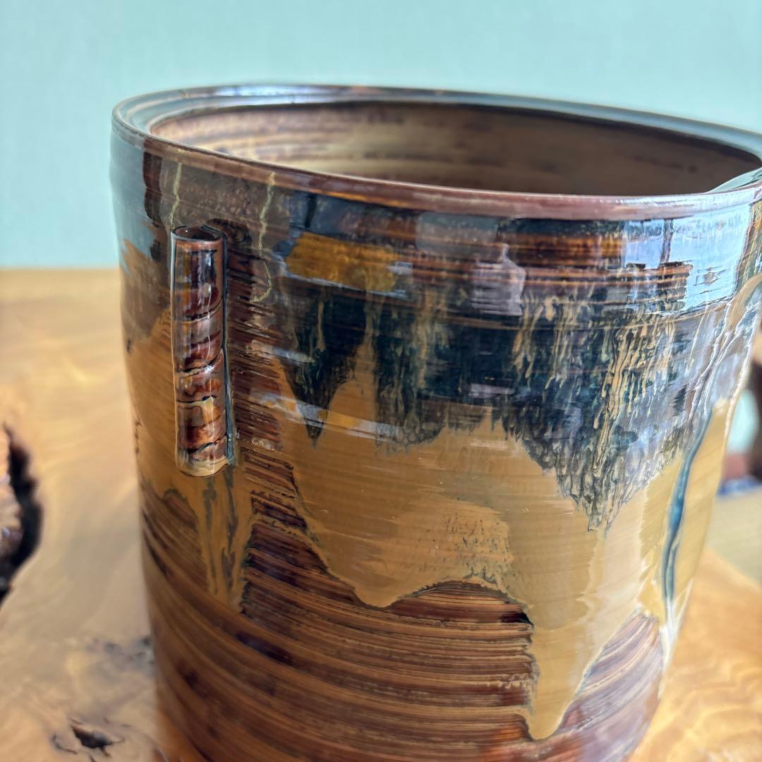 高取焼 亀井楽山 管耳水指 茶道具 共箱【28万円購入】