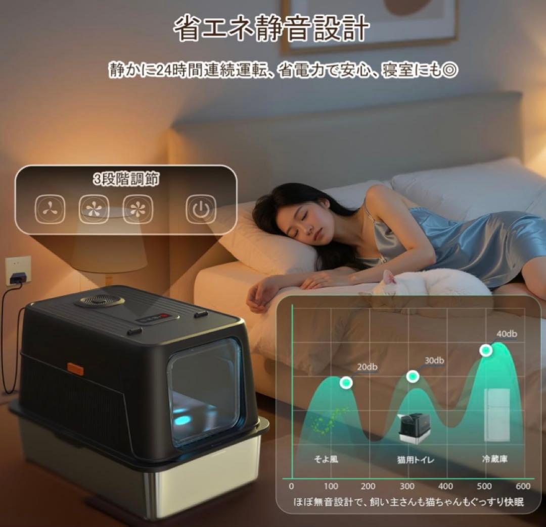 99％の消臭率✨猫トイレ 自動脱臭 大型 本体 ステンレス　自動空気清浄機能付き