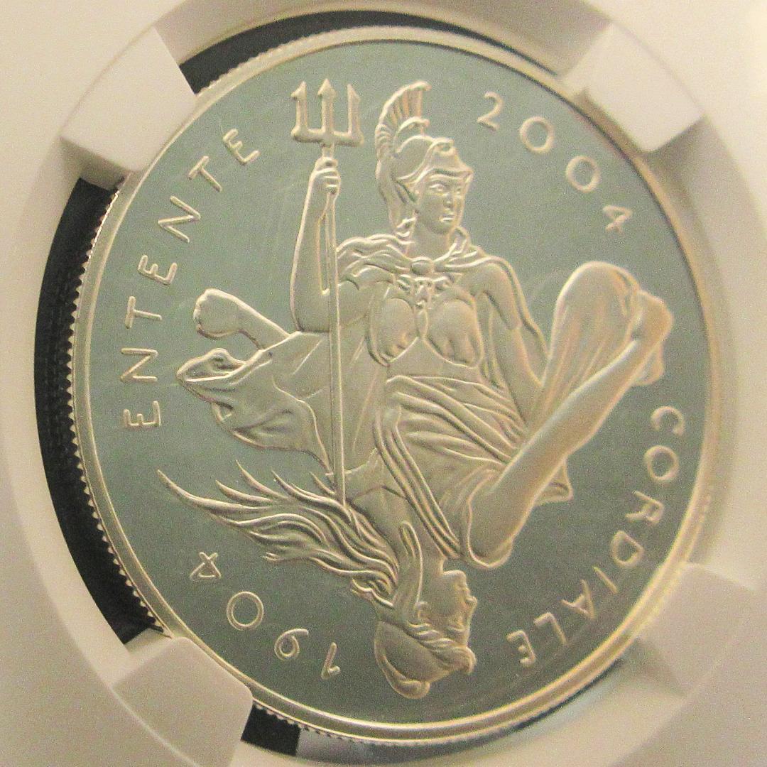 2004 イギリス 英仏協商 エリザベス2世 5ポンド銀貨 NGC 