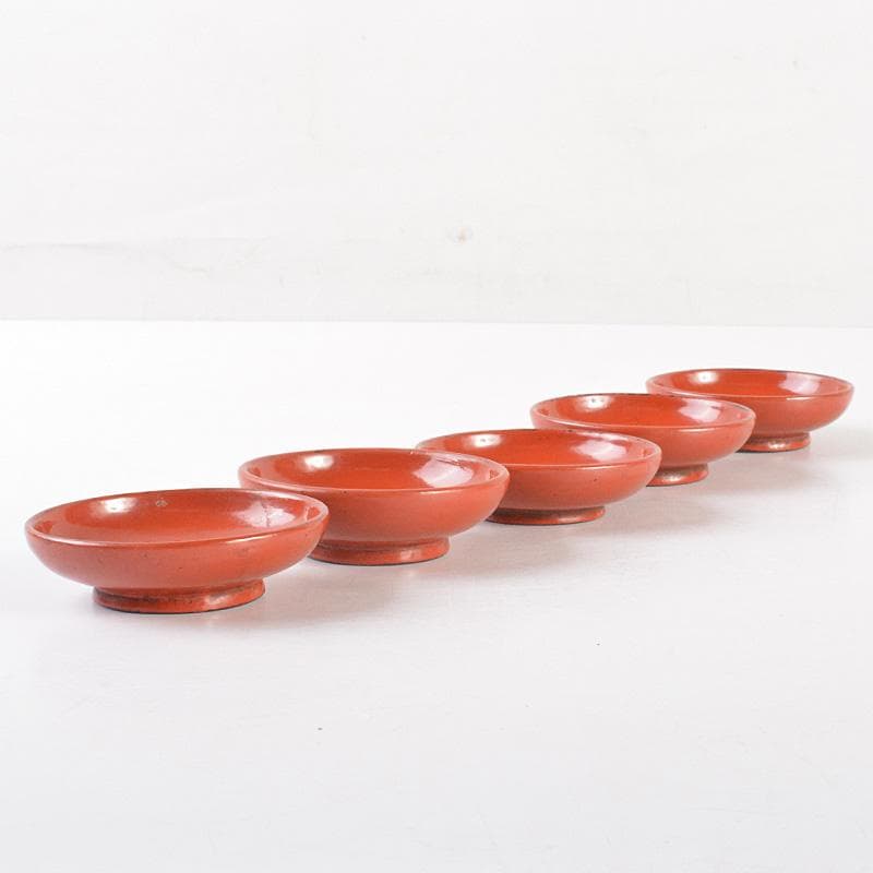 古民具　根来塗　時代根来　朱塗　酒盃　五客　時代合わせ箱　D　R7545