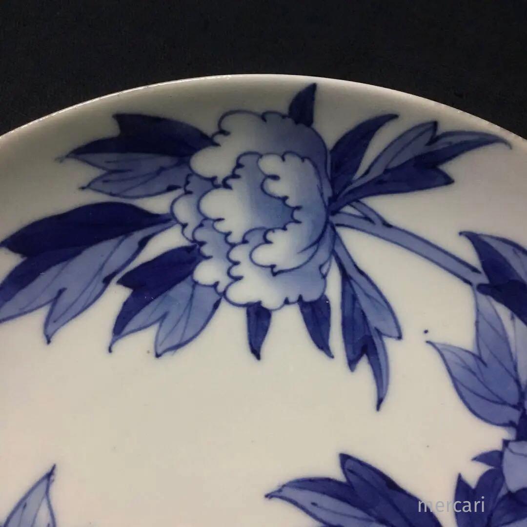 有田焼 鍋島様式 染付芍薬文 七寸高台皿  /骨董/時代物