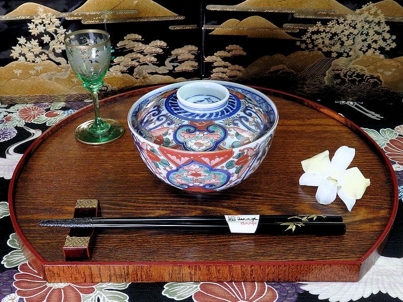 大聖寺伊万里　金襴手　花の図　大振蓋茶碗　E36AS-CPc