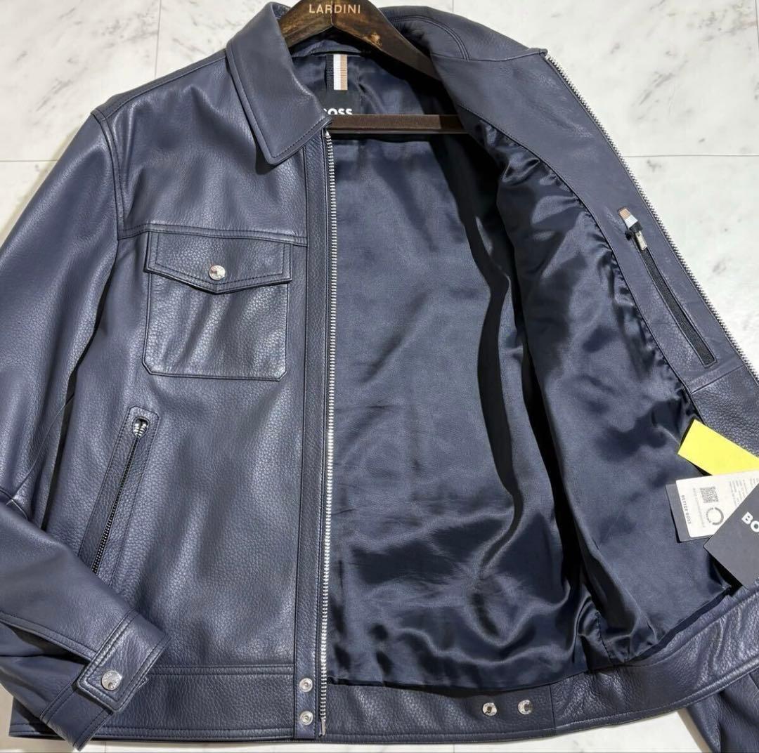 新品未使用タグ付き✨ HUGO BOSS レザージャケット 48 ネイビー L