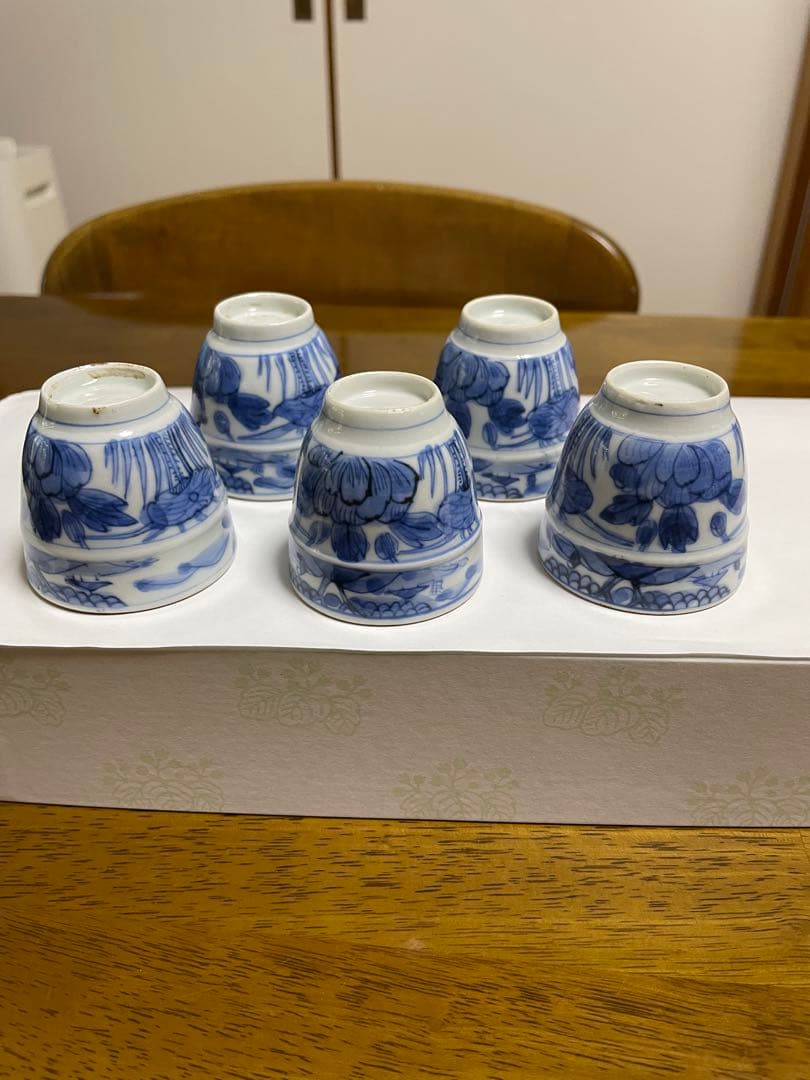 染付帯巻煎茶碗5客揃　骨董
