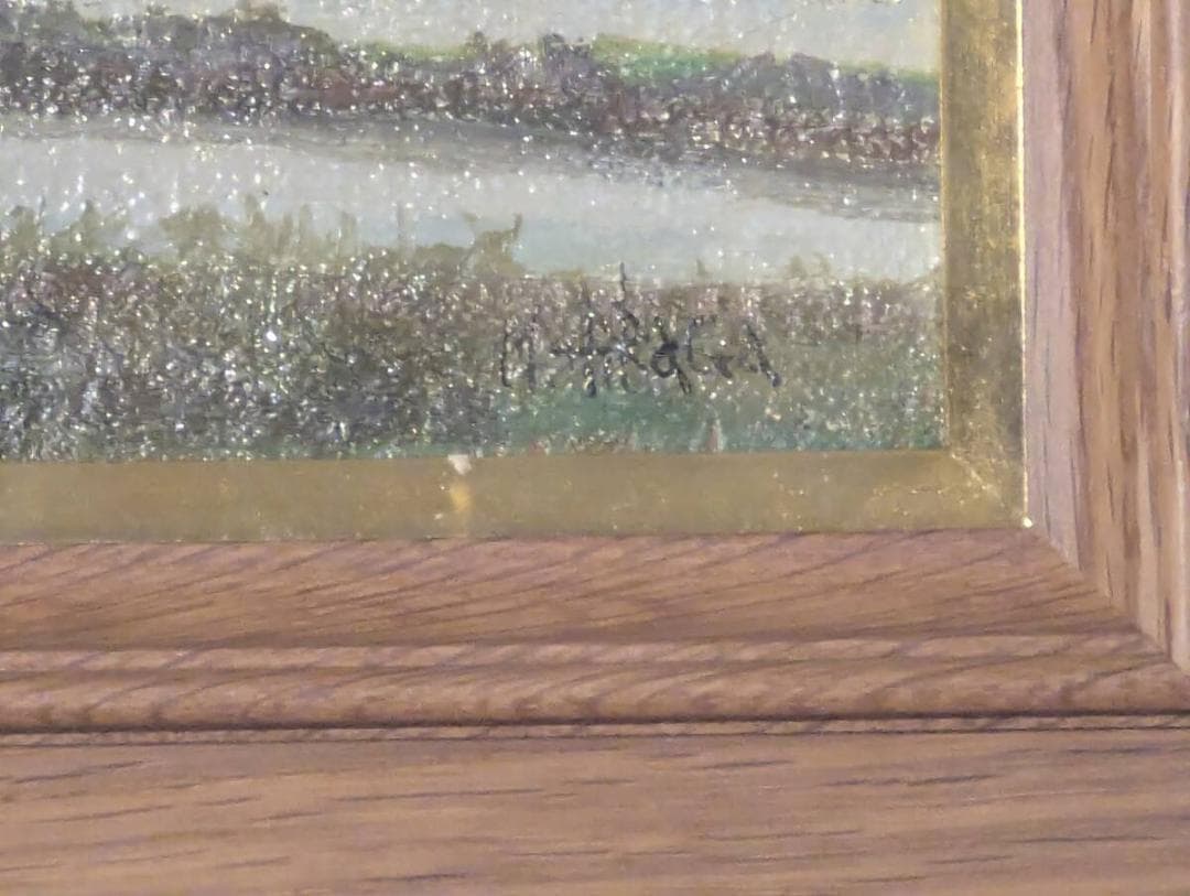 【真作】絵画　平賀正勝　油彩SM　梅雨の頃　静謐な水田風景　自然描写　Y99